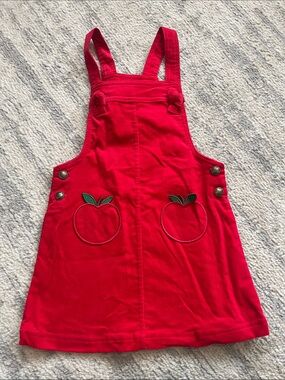 Max Studio Red Apple Appliqué Kids Pinafore Dress